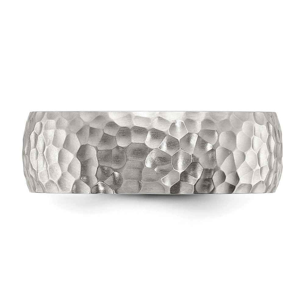 Stainless Steel Brushed and Polished Hammered 7.5mm Band Size - 10