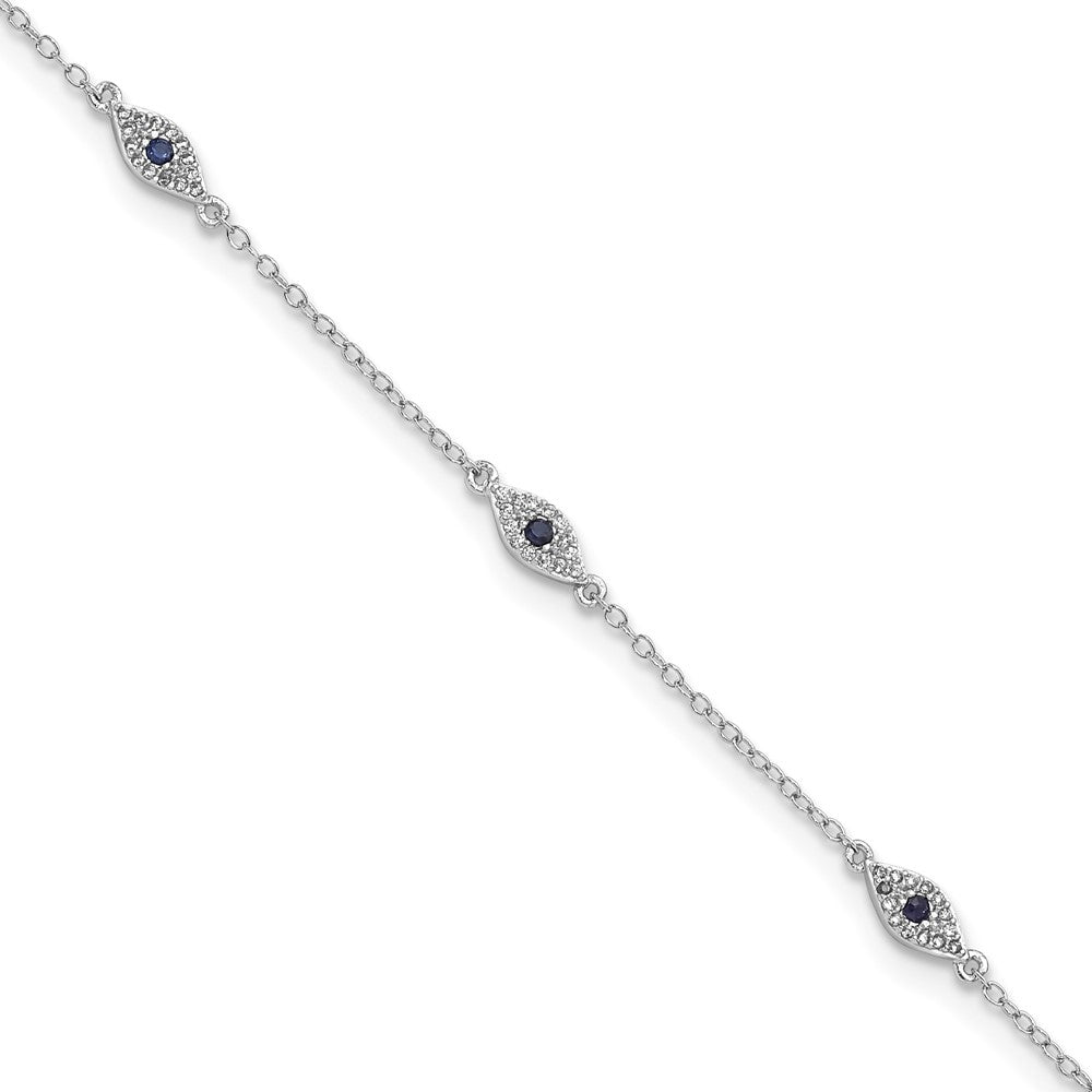Sterling Silver Rhodium-plated Polished Blue & White CZ Eyes Bracelet 7.5 inches