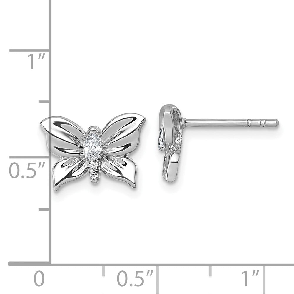 Sterling Silver Rhodium-plated Polished White CZ Butterfly Post Earrings