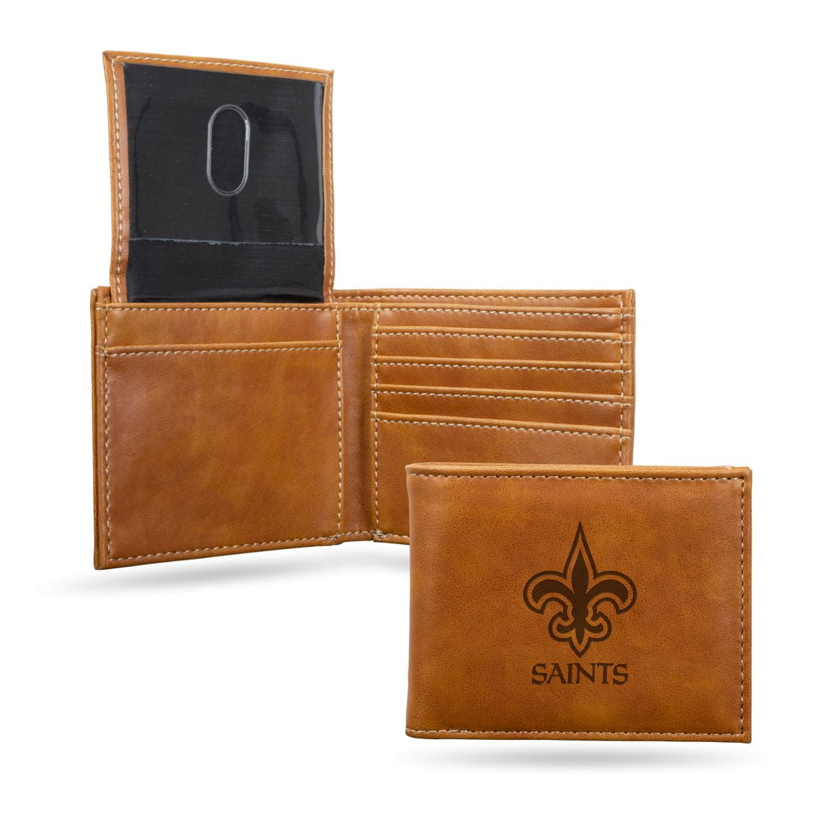 Rico Industries Football New Orleans Saints Brown Laser Engraved Bill-fold Wallet - Slim Design - Great Gift