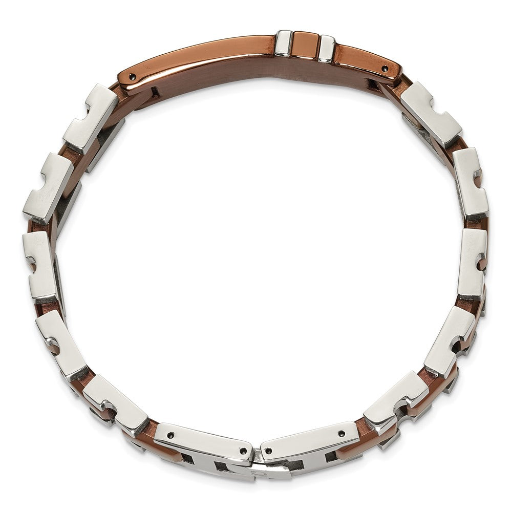 Stainless Steel Polished Brown IP-plated w/Diamond 8.5in Bracelet 8.5 inches