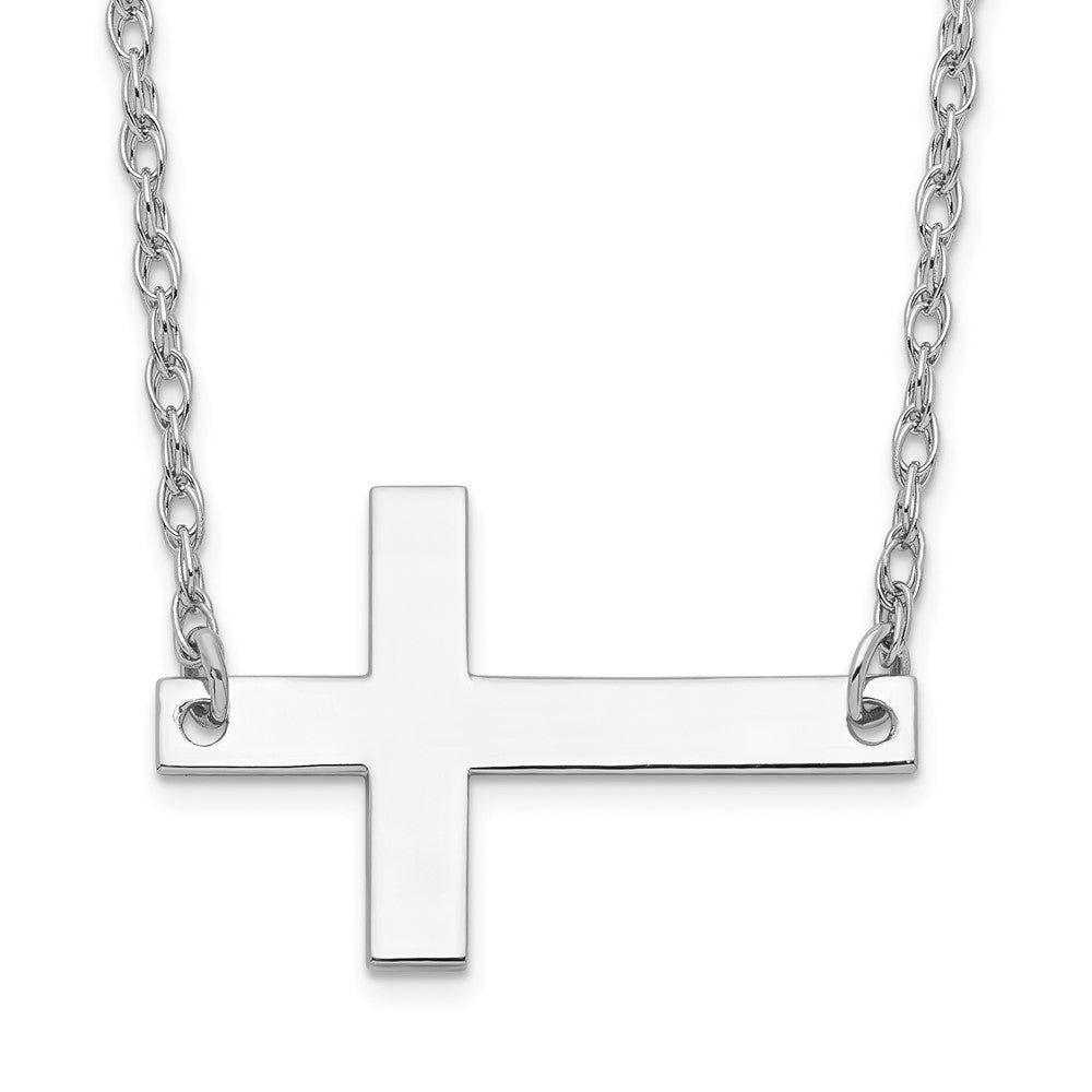 Sterling Silver Rhodium-plated Large Sideways Cross Necklace 18 Inches