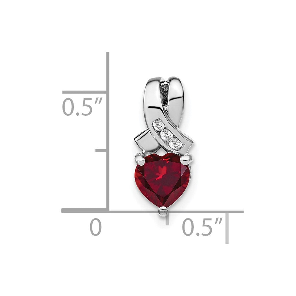 Sterling Silver Rhodium-plated Created Ruby and Diamond Pendant