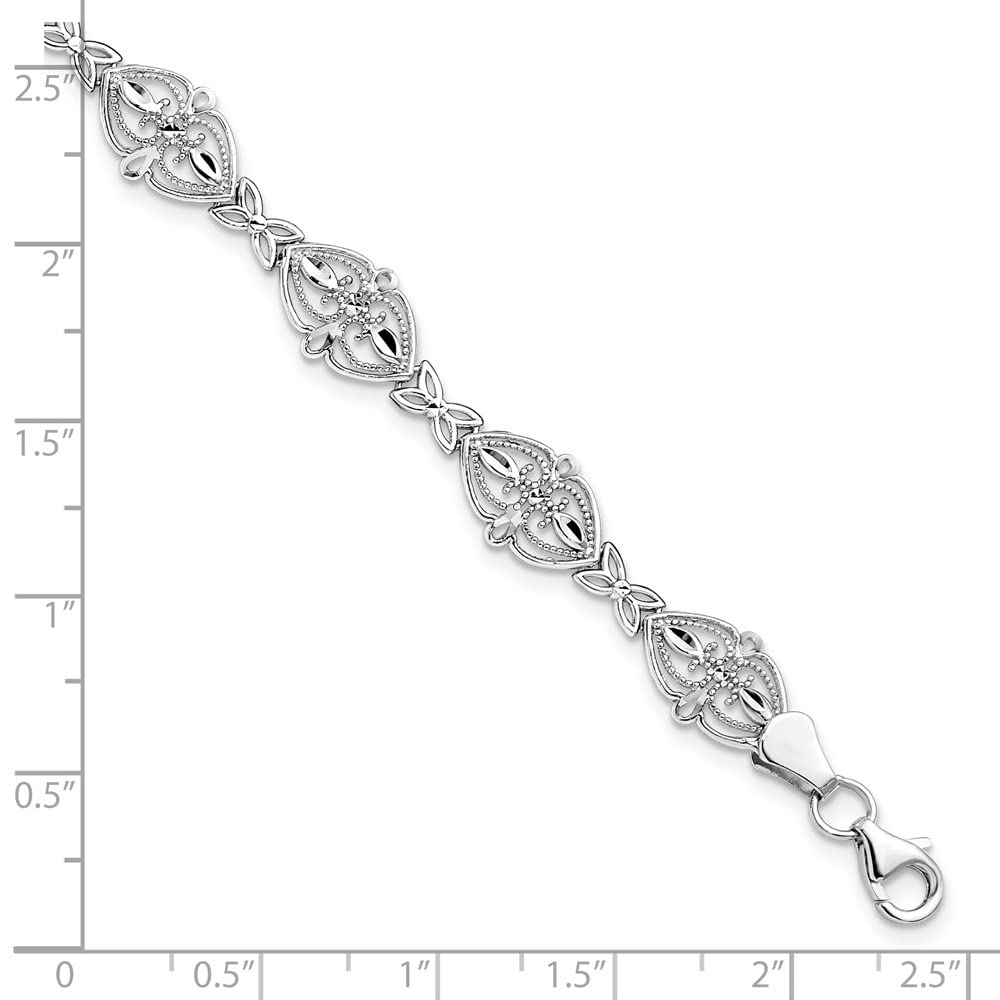 14k White Gold Fancy Lobster Closure Bracelet 7 Inch Link-Bracelet for Women - 5.0 Grams