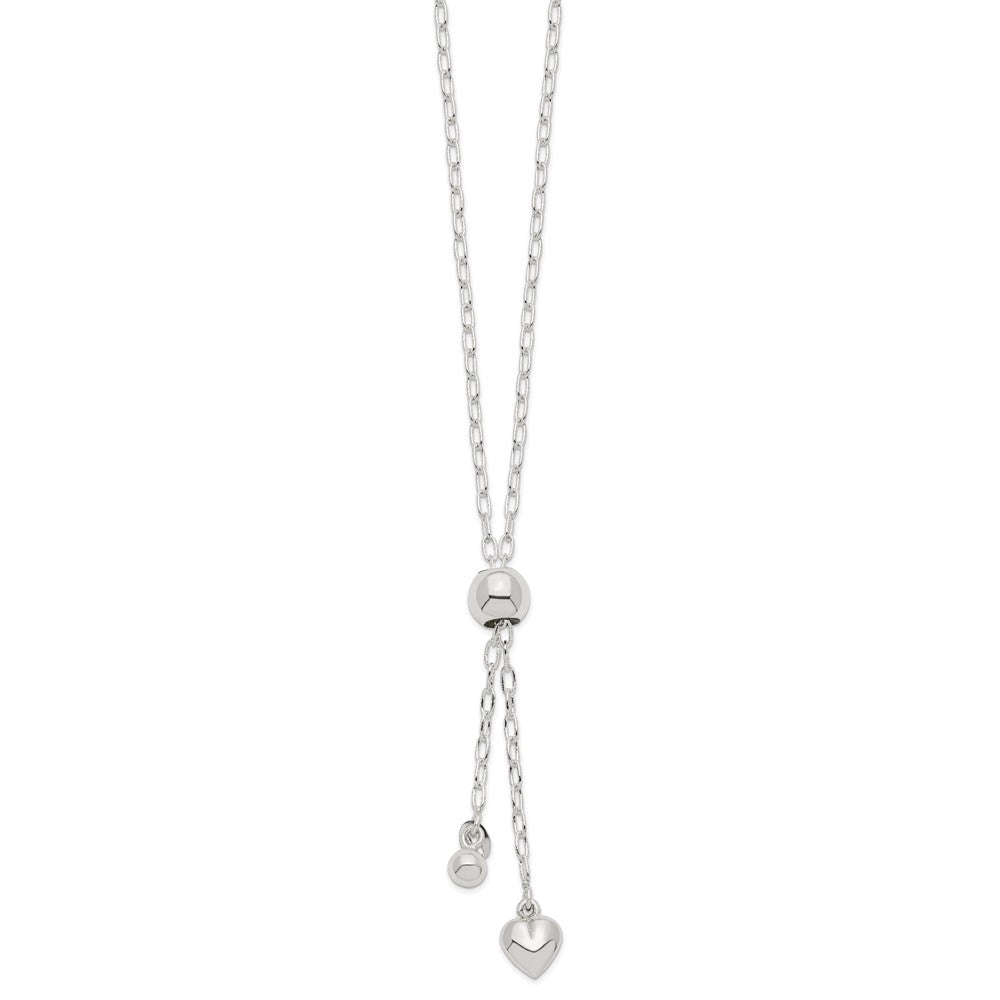 Sterling Silver 2mm Long Cable Link Heart Adjustable Necklace 36 Inches