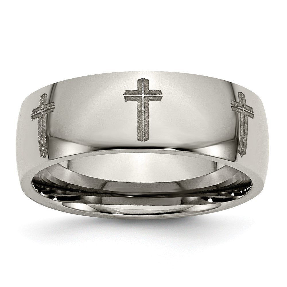 Titanium Polished Cross Laser Design 8mm Band Size - 13
