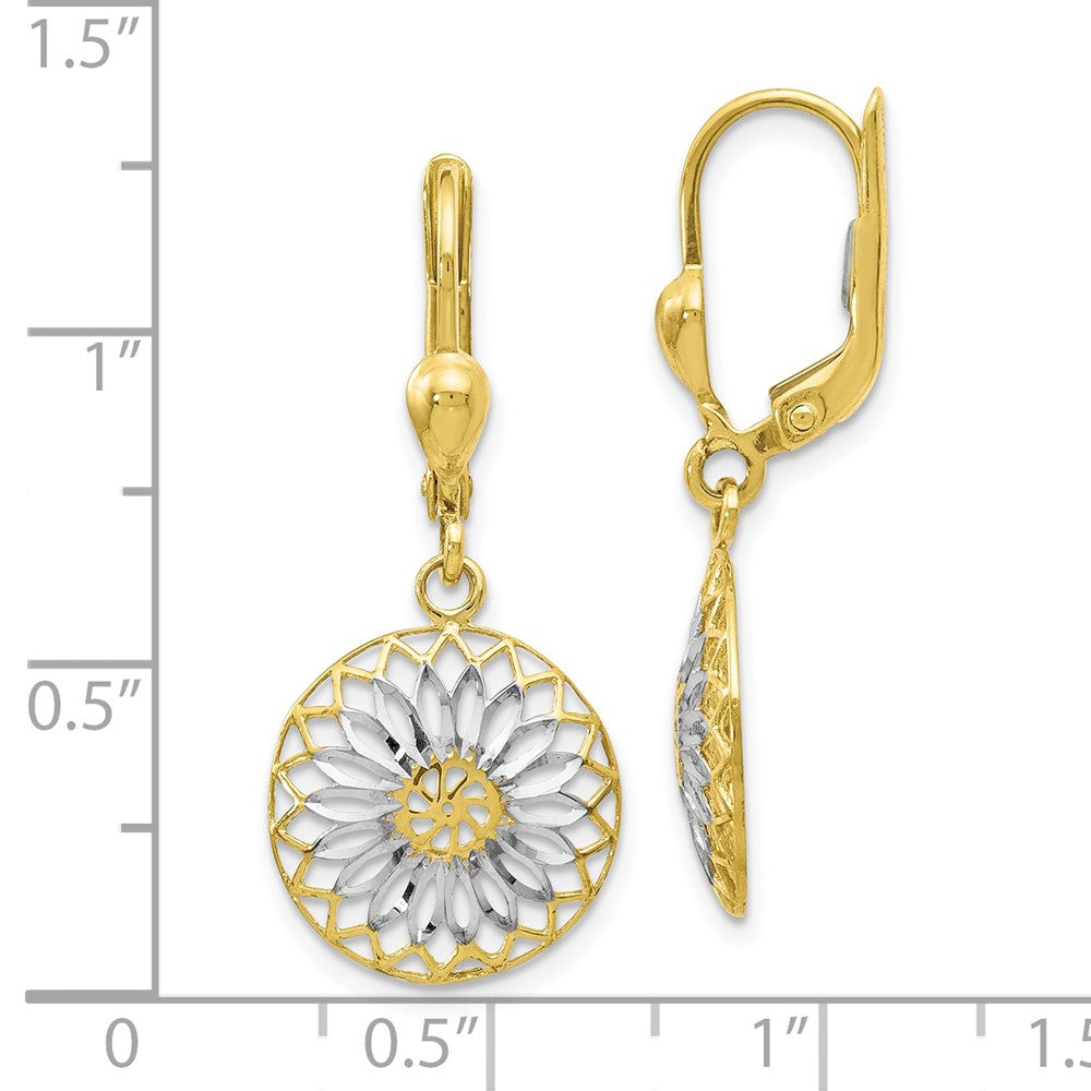 10K w/White Rhodium Polished Leverback Earrings