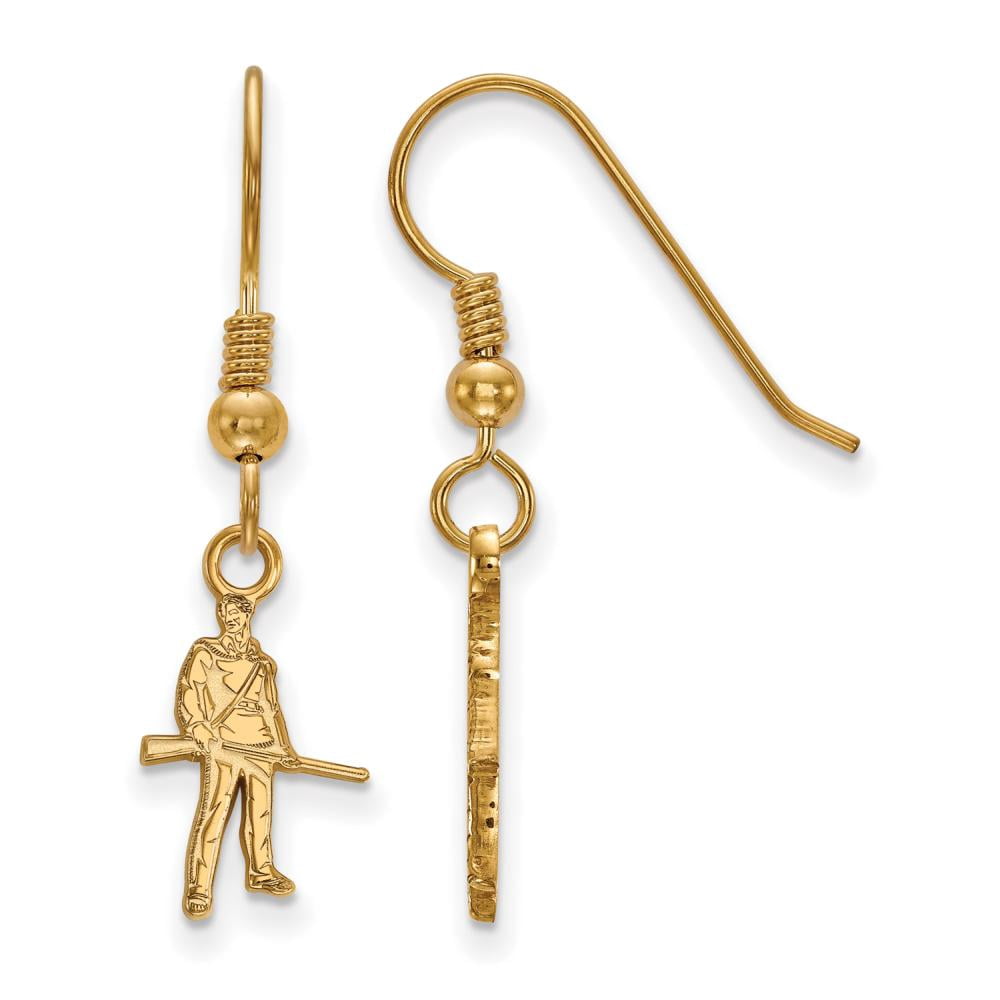 Sterling Silver Gold-plated LogoArt West Virginia University Mountaineer Extra Small Dangle Wire Earrings QGP047WVU