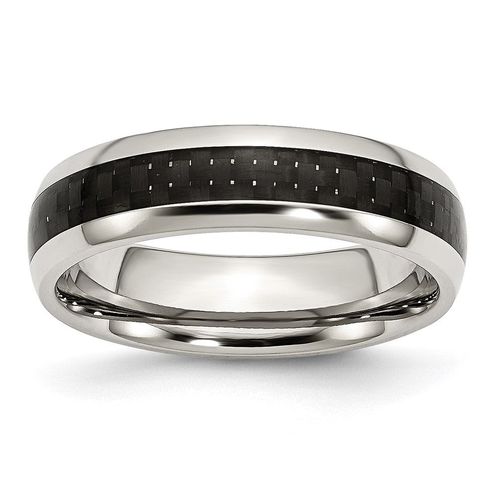 Stainless Steel Polished w/ Black Carbon Fiber Inlay 6mm Band Size - 11