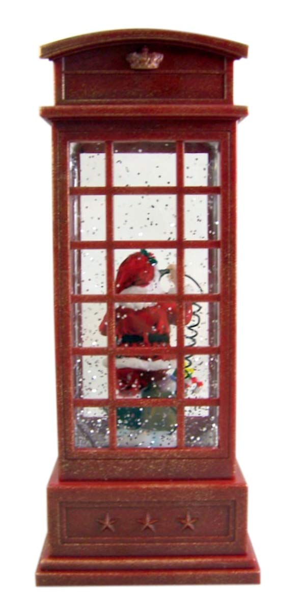 Santa Inside English Style Phone Booth LED 9.75 Inch Acrylic Holiday Glitter Globe