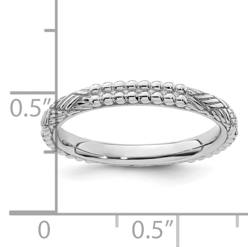 Sterling Silver Stackable Expressions Rhodium-plated Patterned Ring Size -9