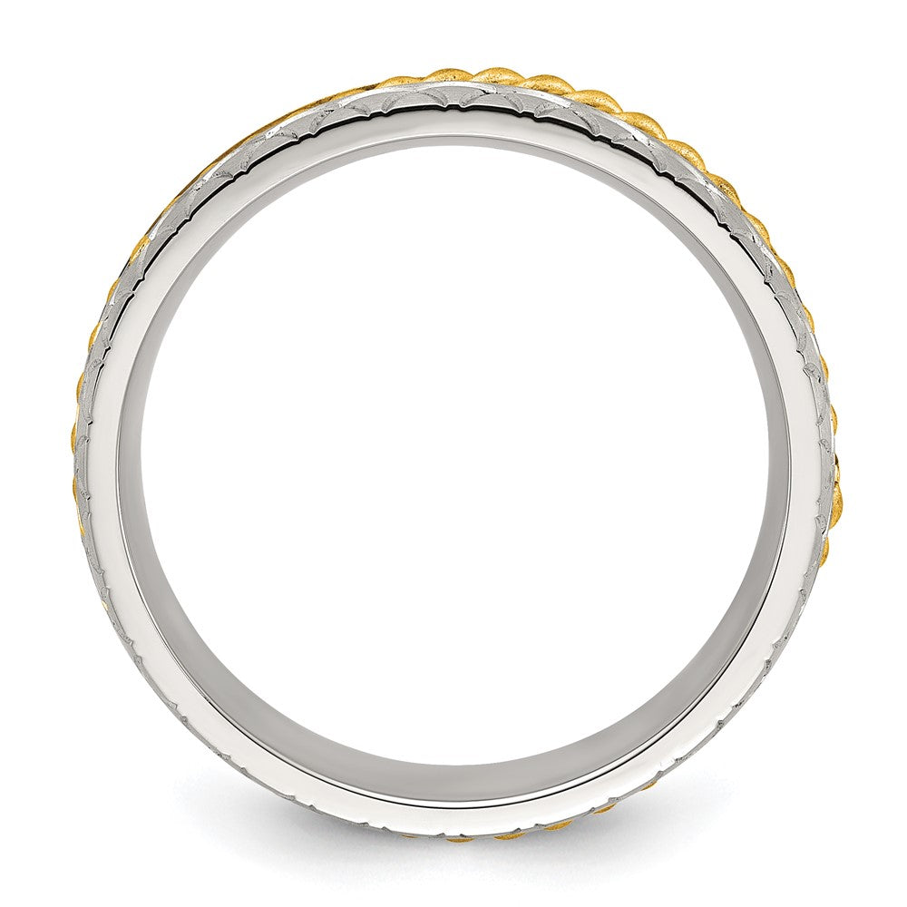 Chisel Stainless Steel Brushed, Polished and Textured Yellow IP-plated Center 6mm Band Size - 10