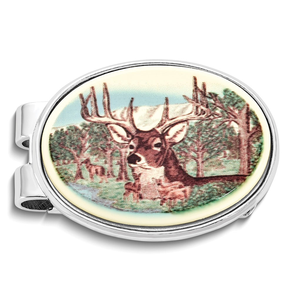 Barlow Designs Color Deer Portrait Oval Money Clip