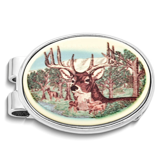 Barlow Designs Color Deer Portrait Oval Money Clip