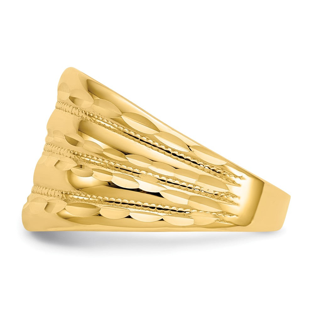 14K Gold Polished Diamond-cut Four Ridge Fashion Dome Ring Size 7