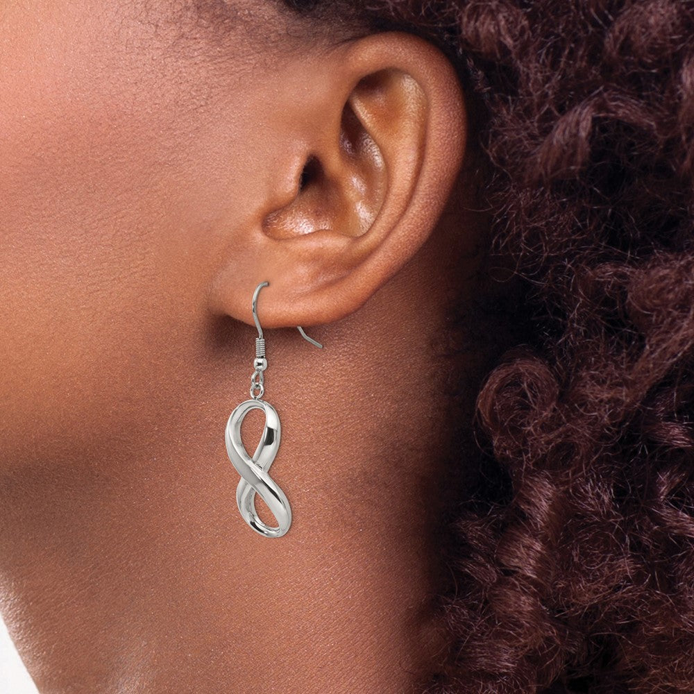 Stainless Steel Polished Infinity Dangle Shepherd Hook Earrings