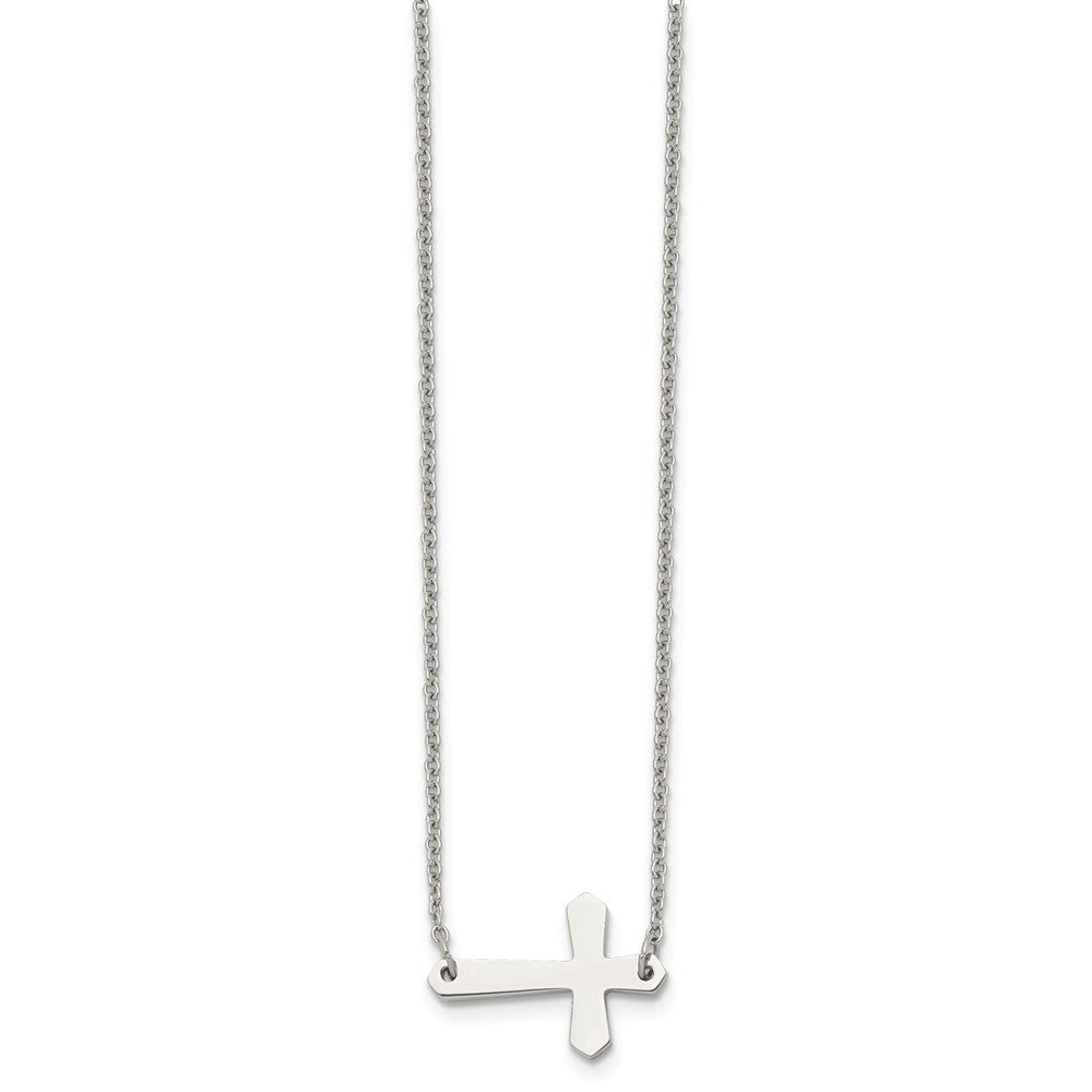 Stainless Steel Polished Sideways Cross 17in Necklace
