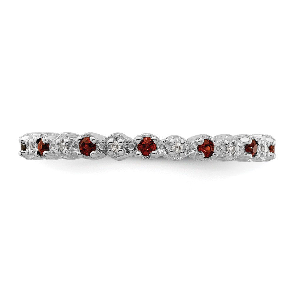 Sterling Silver Stackable Expressions Garnet & Diamond Ring Size -8
