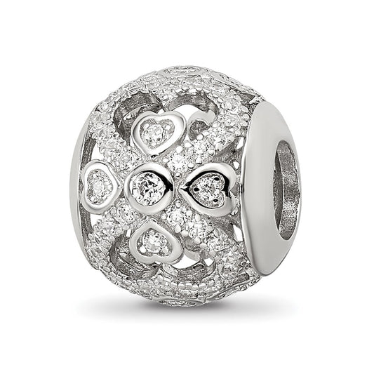 Sterling Silver Reflections Rhodium-plated CZ with Hearts Bead