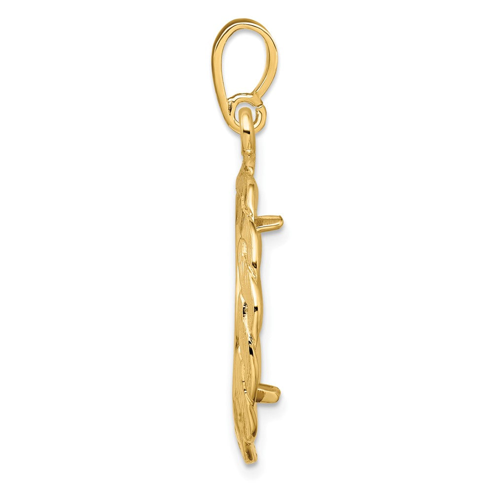 Wideband Distinguished Coin Jewelry 14k Polished and Textured Braided 17.8mm Prong Coin Bezel Pendant