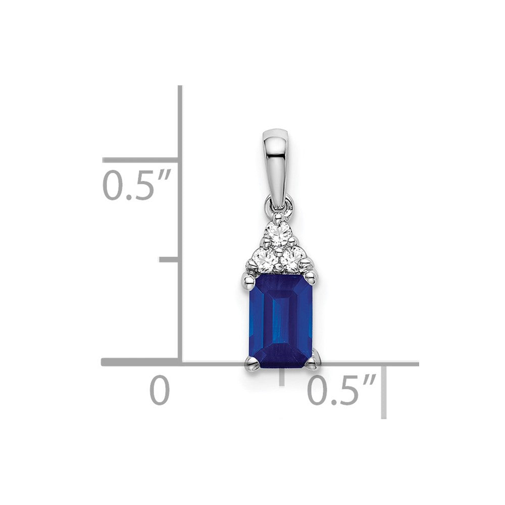 14k White Gold Emerald-shape Sapphire and Diamond Pendant