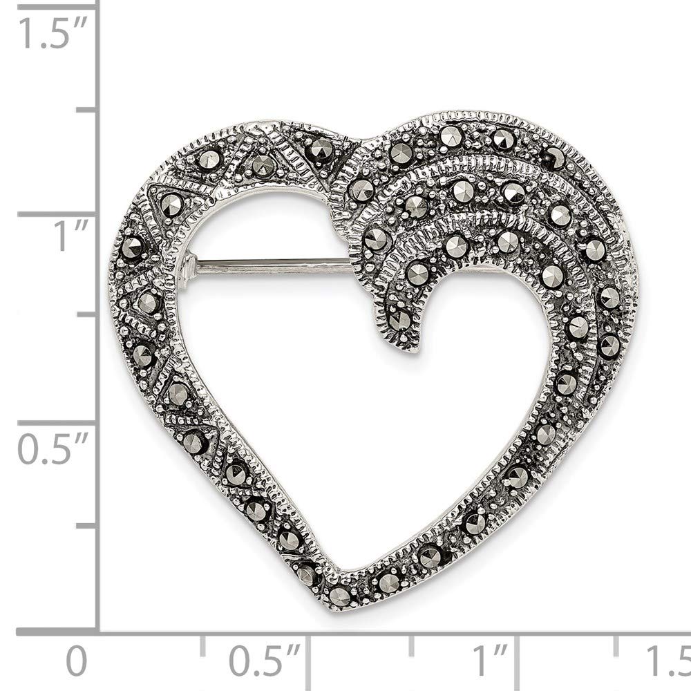 Sterling Silver Marcasite Heart Pin