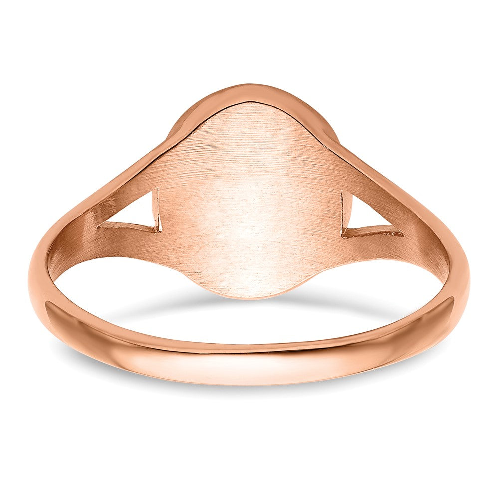 Stainless Steel Polished Rose IP-plated Oval Disc Ring Size - 6
