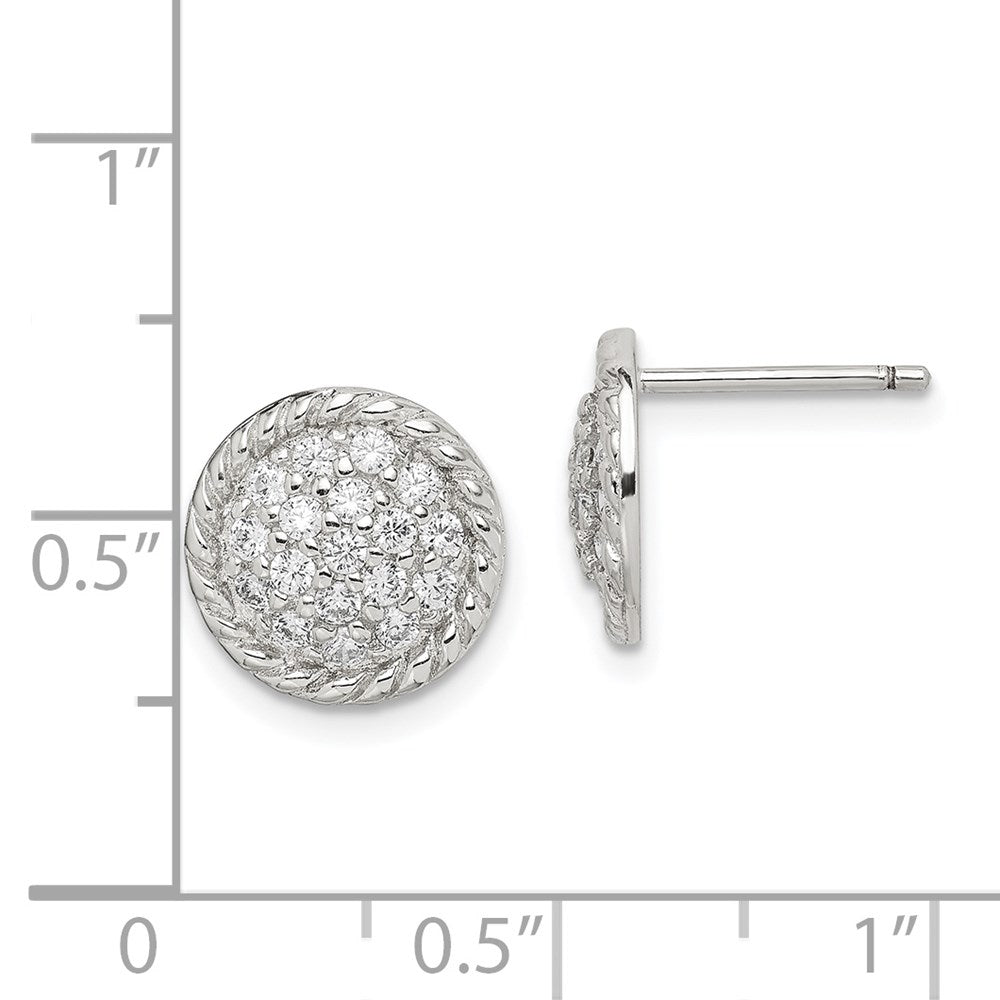 Sterling Silver Rhodium-plated Polished & Twisted CZ Circle Post Earrings