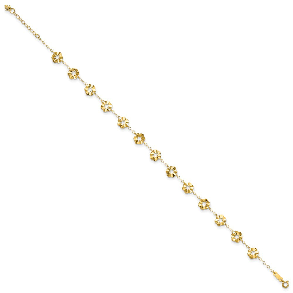 14k Adjustable Flower 9in Plus 1in ext. Anklet 9 inches