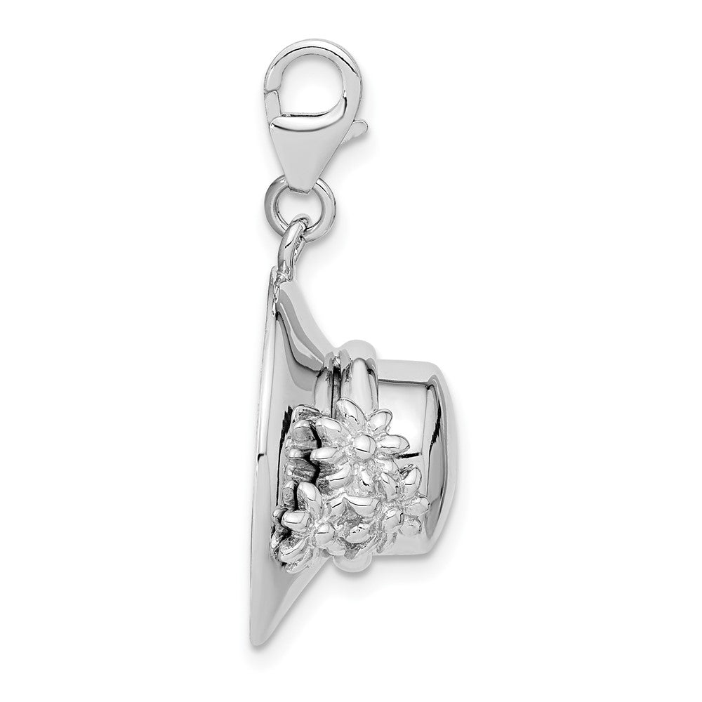 Amore La Vita Sterling Silver Rhodium-plated Polished 3-D Enameled Hat Charm with Fancy Lobster Clasp