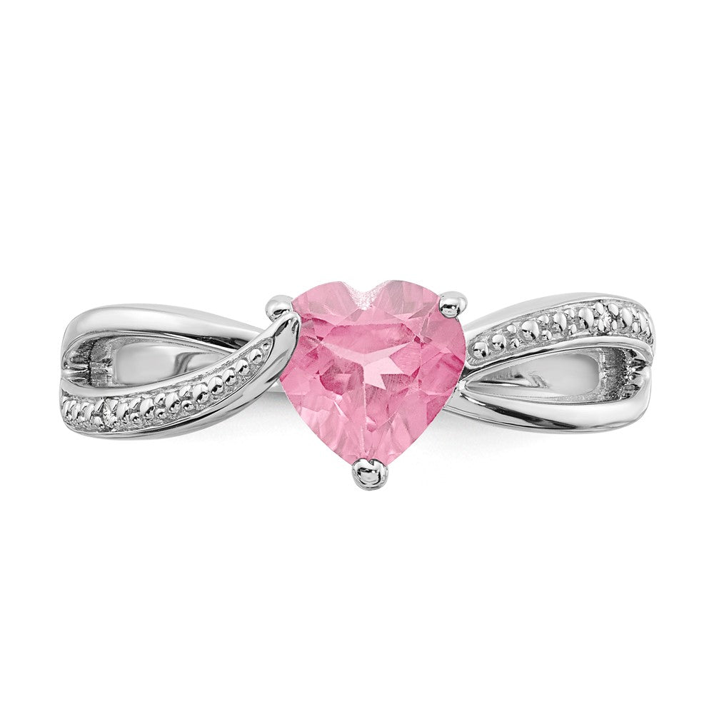 Sterling Silver Heart Shaped CR Pink Sapphire & Diamond Ring
