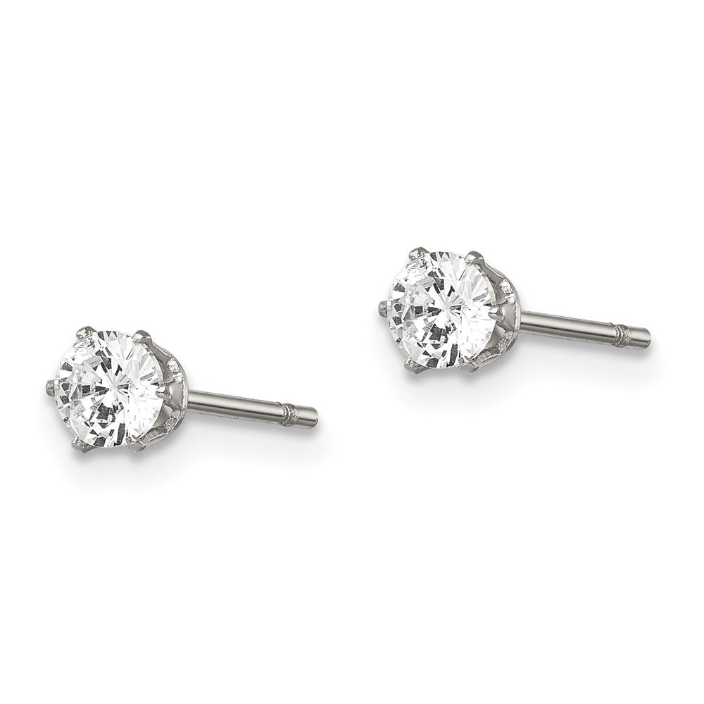 Stainless Steel Polished 4mm Round CZ Stud Post Earrings