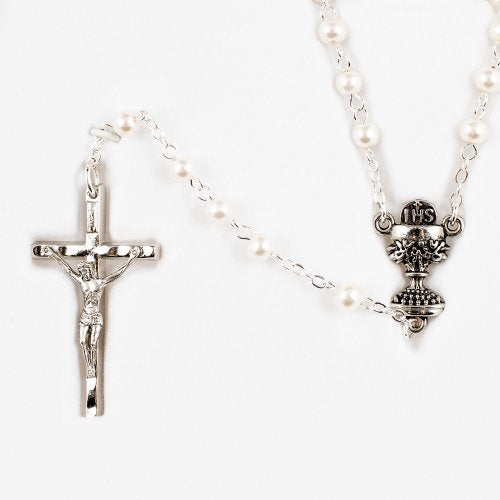First Holy Communion Gift Set for Girl with Common Prayers Book, Rosary, Box and Pin