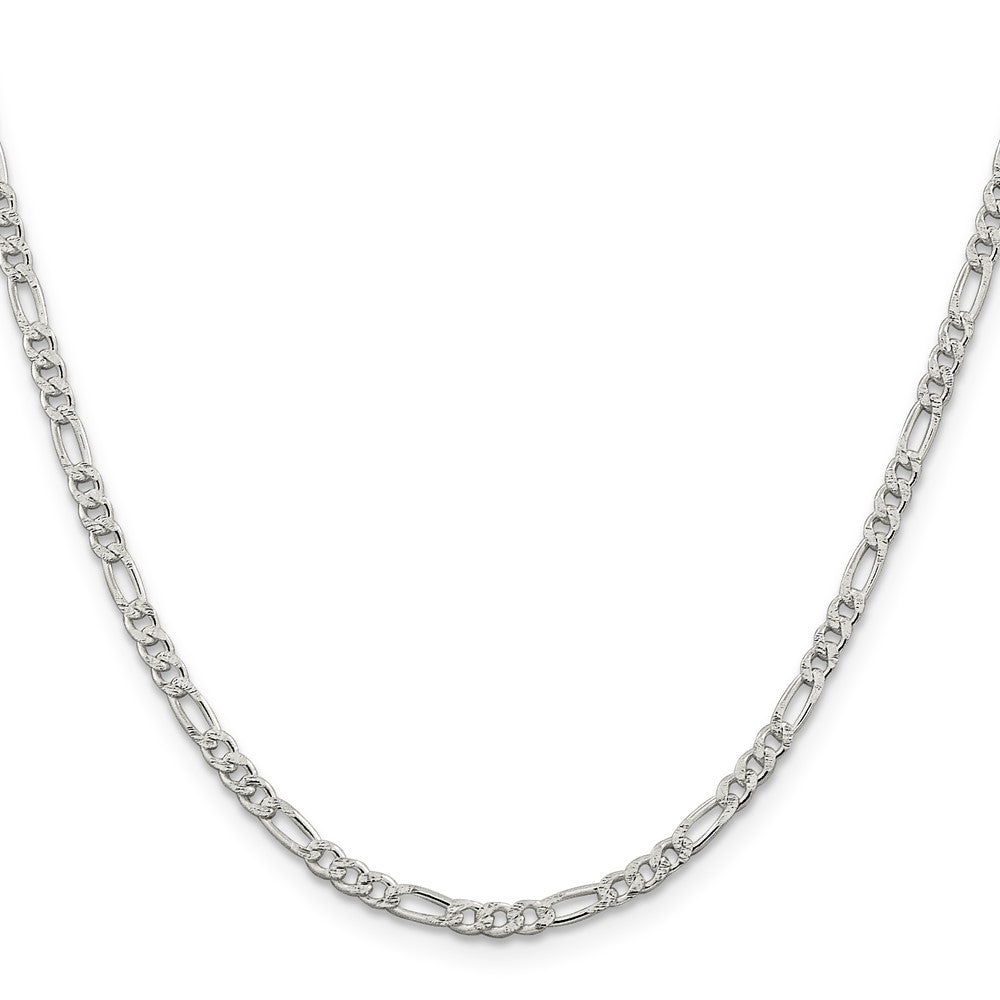 Sterling Silver 3mm Pav‚ Flat Figaro Chain 20 Inches