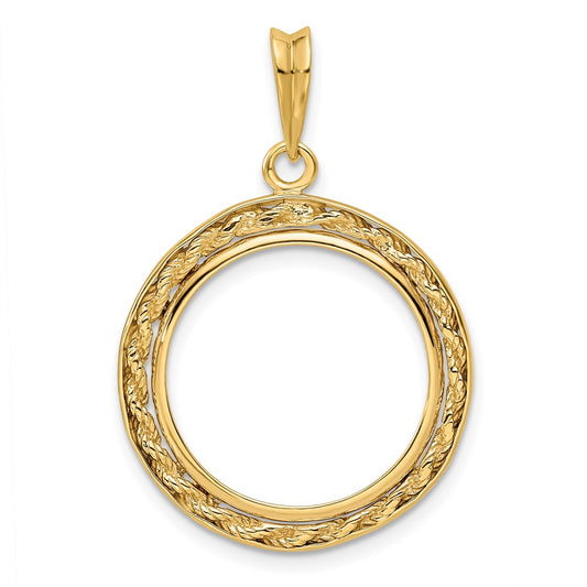 Wideband Distinguished Coin Jewelry 14k Polished Casted Rope with Bright Edge 17.8mm Prong Coin Bezel Pendant