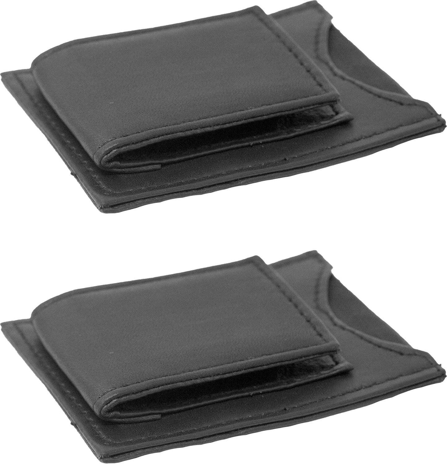 Set of 2 - Made in India Genuine Cowhide Slim Leather Front Pocket Wallet and Magnetic Money Clip (Black)