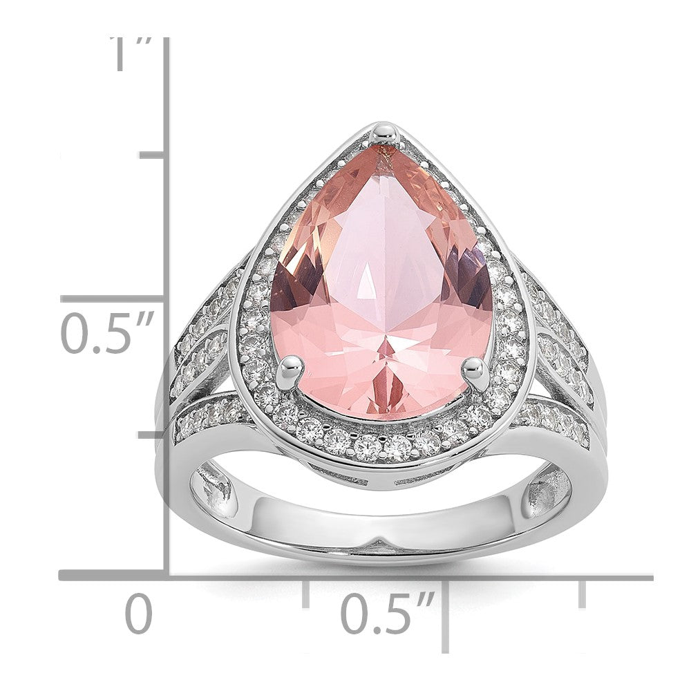 Cheryl M Sterling Silver Rhodium-plated Polished Pink Nano Crystal and CZ Teardrop Halo Ring