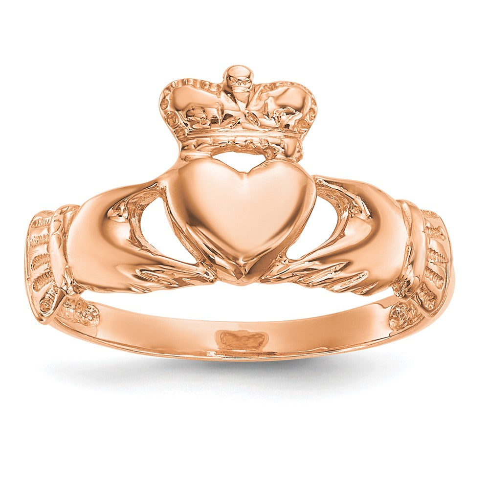 14k Rose Gold Polished Claddagh Ring Size 7