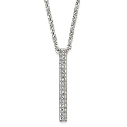 Stainless Steel Polished CZ Bar Necklace