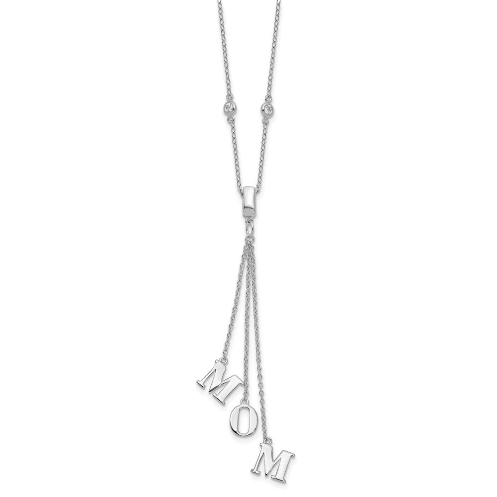 Sterling Silver Rhodium-plated CZ w/2in ext. MOM Y-Necklace 16 Inches