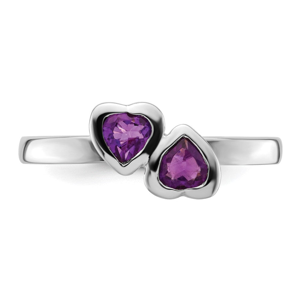 Sterling Silver Stackable Expressions Amethyst Double Heart Ring Size -10