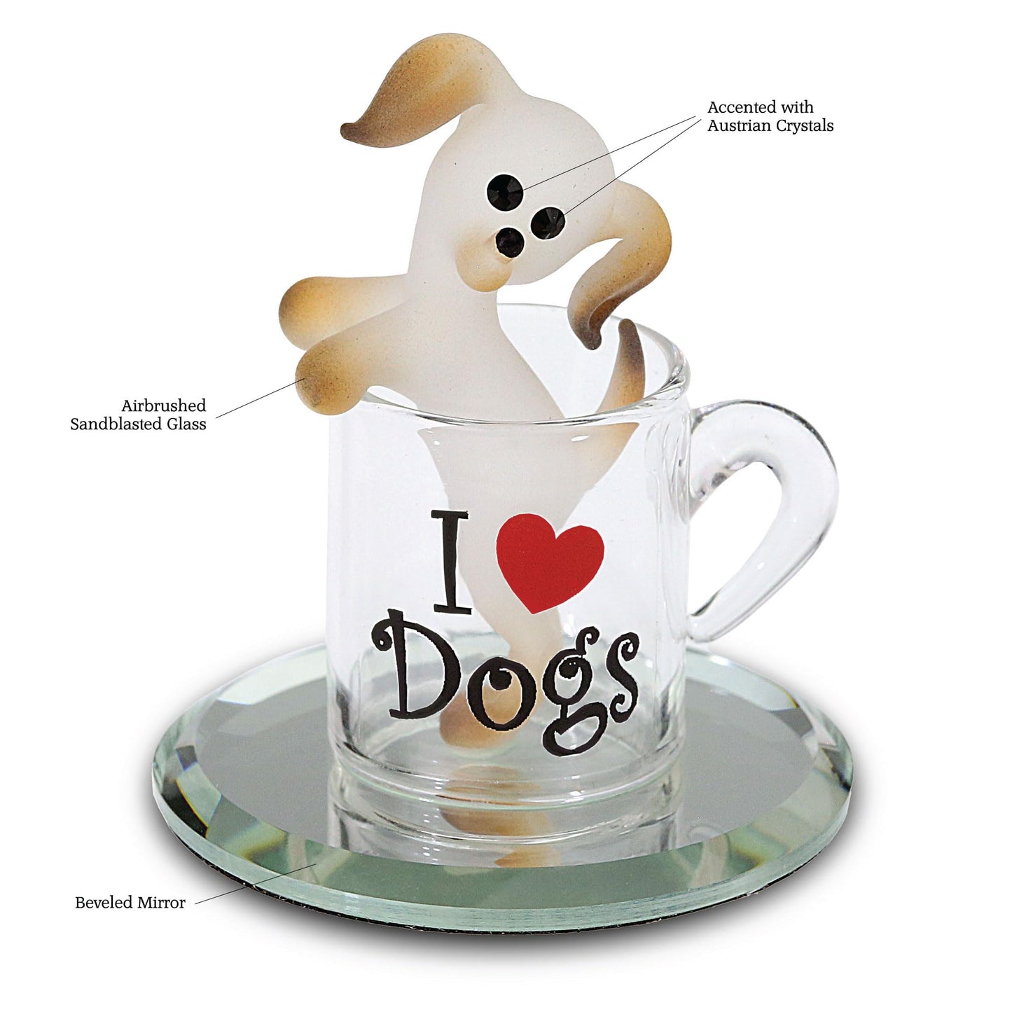 Glass Baron Pup In A Cup I LOVE DOGS Handcrafted Glass Figurine