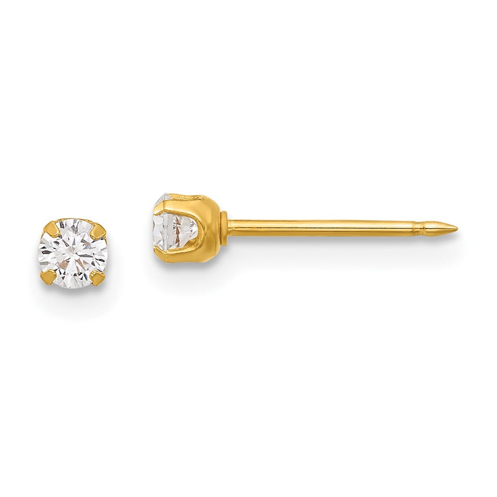 Inverness 14K Gold Polished 3mm CZ Short Post Piercing Earrings
