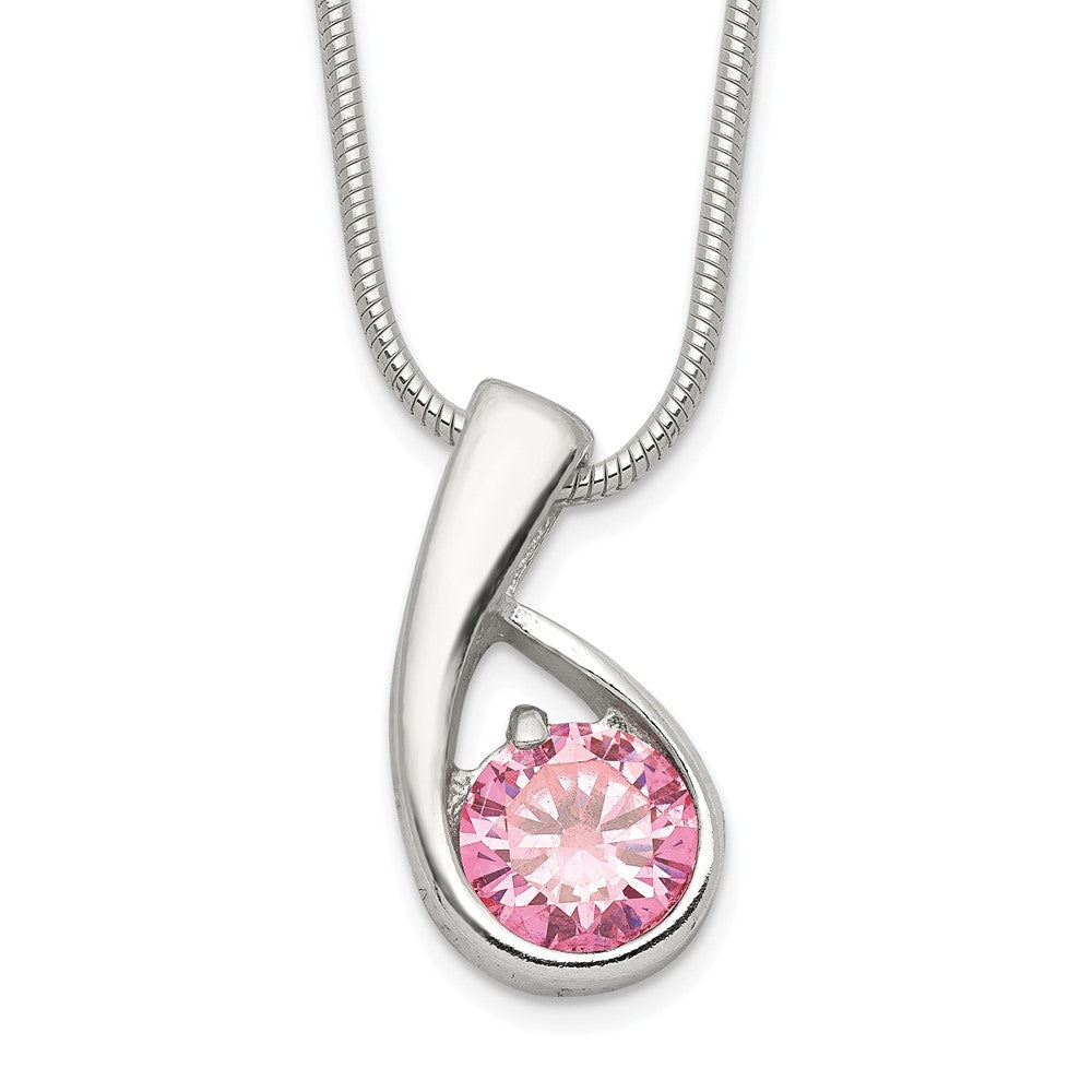Sterling Silver Pink CZ Necklace 18 Inches