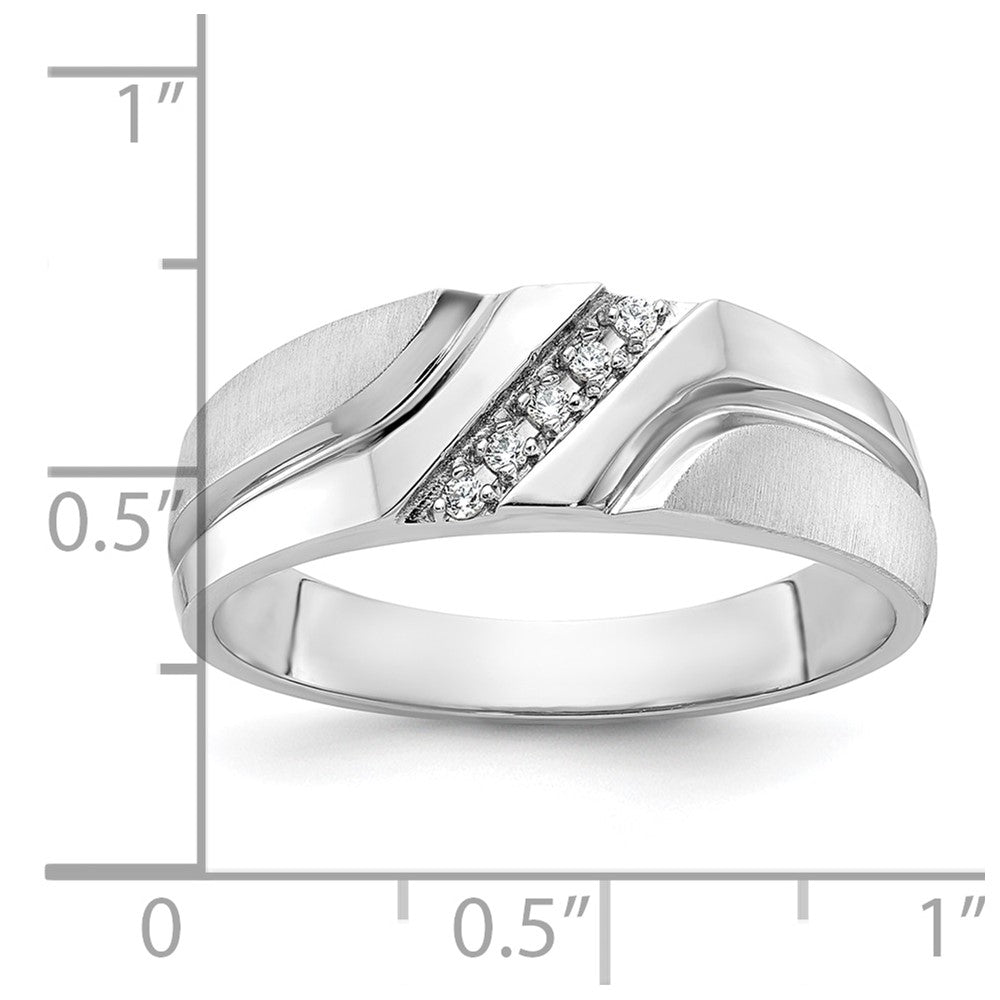 IBGoodman 10k White Gold Men's Polished Satin and Grooved 5-Stone 1/20 Carat A Quality Diamond Ring