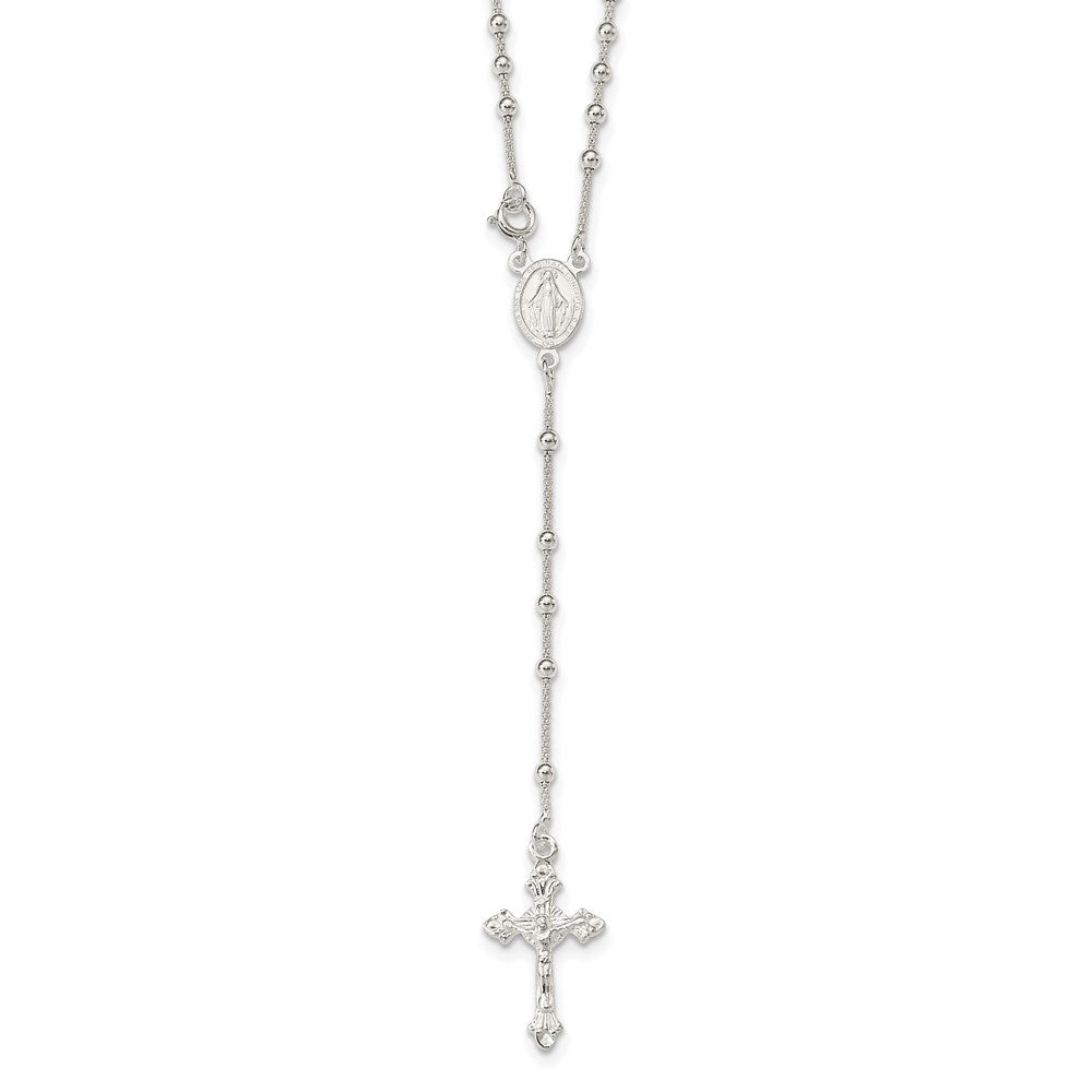 Sterling Silver Polished Bead Rosary 16 inch Necklace 16 Inches
