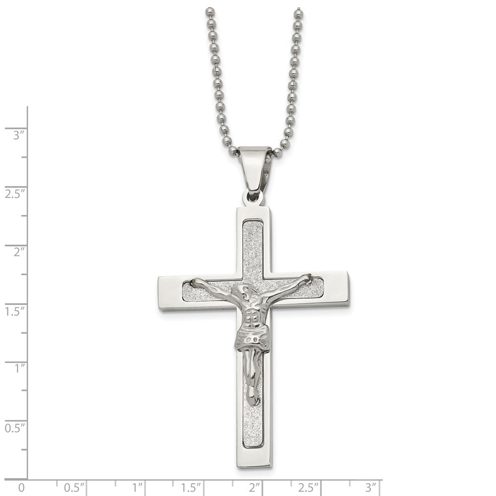 Stainless Steel Polished Laser Cut Crucifix 22in Necklace