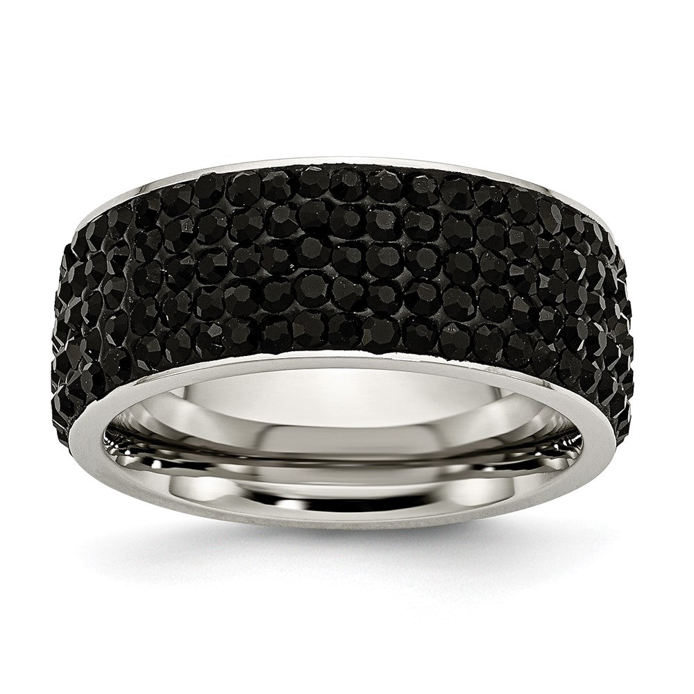 Stainless Steel Polished w/Black Crystal 9mm Band Size - 8