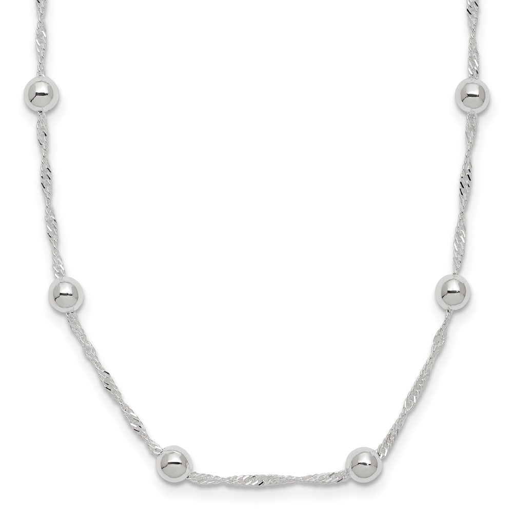 Sterling Silver Polished Beaded 18in Necklace 18 Inches