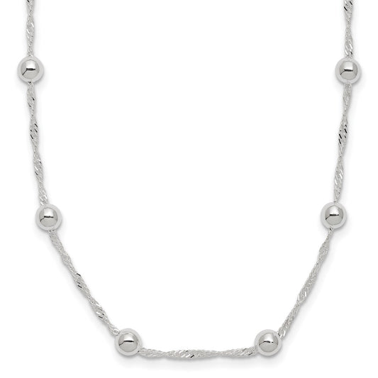 Sterling Silver Polished Beaded 18in Necklace 18 Inches